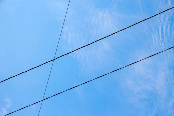 Elektrické Vedení Pozadí Modré Oblohy — Stock fotografie