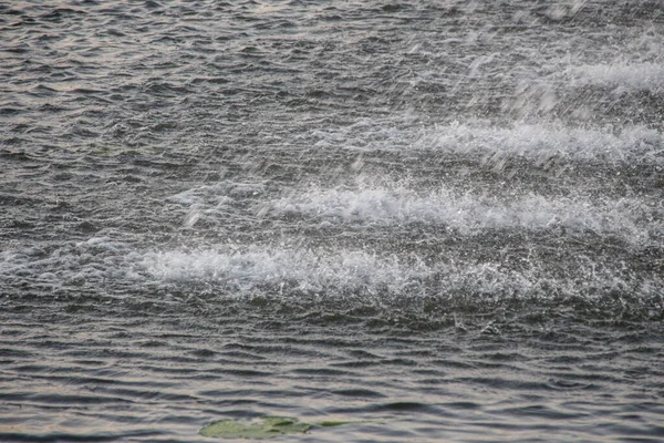 Jets Eau Une Fontaine Municipale Sur Étang — Photo