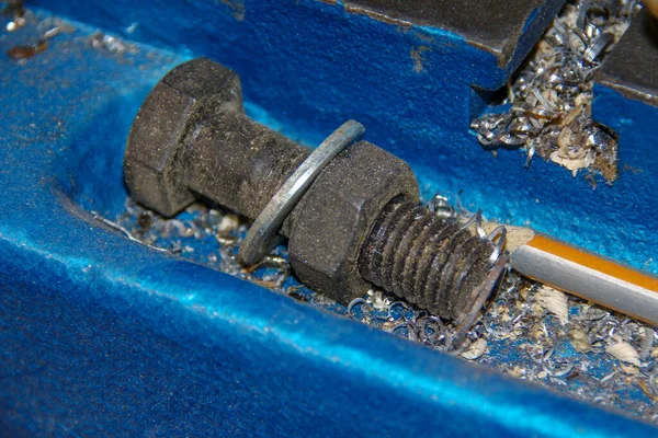 Grote Metalen Bouten Moeren Werkplaats — Stockfoto