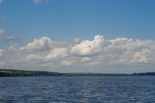 Autumn White Clouds Blue Sky August — Fotografia de Stock