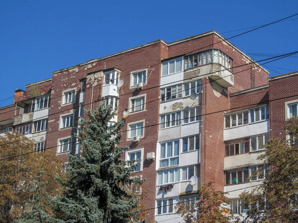 Facade of a residential apartment building in a residential area