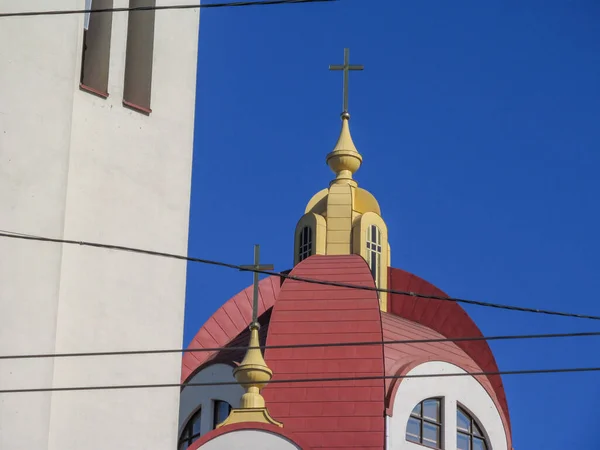 Schönes Gebäude Der Ukrainischen Christlichen Kirche Während Des Sonntagsgottesdienstes Ternopil — Stockfoto
