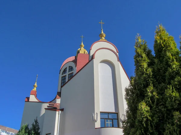 Belo Edifício Igreja Cristã Ucraniana Durante Culto Domingo Ternopil Ucrânia — Fotografia de Stock