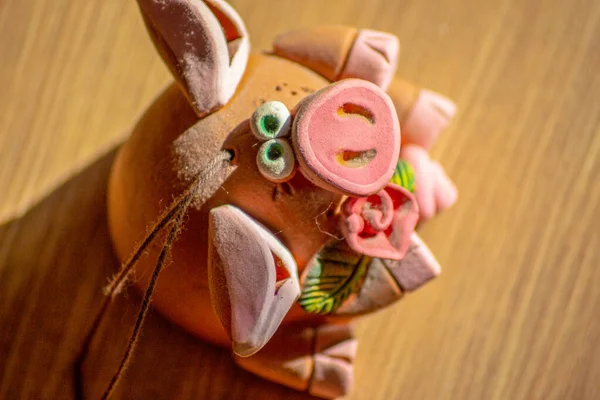 Porco Rosa Brinquedo Feito Cerâmica Argila — Fotografia de Stock