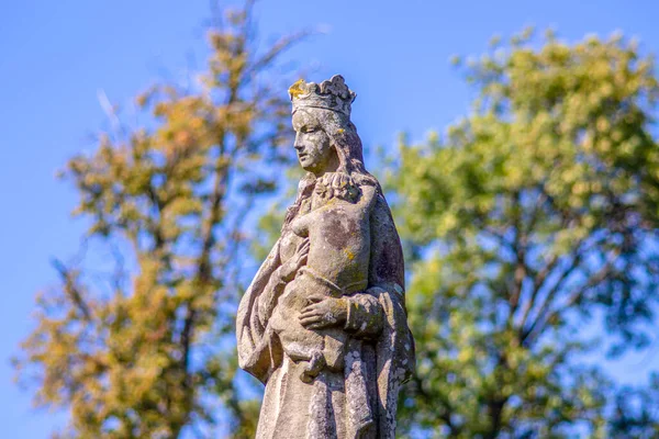 Monument Mère Dieu Sur Tombe Cimetière Chrétien Ternopil Ukraine — Photo