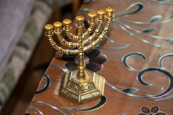 Beautiful Jewish Ritual Seven Candlestick Gilding — Stock Photo, Image