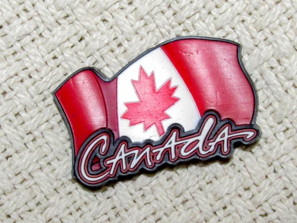 Ikone Mit Fahne Von Kanada Und Ahornblättern — Stockfoto