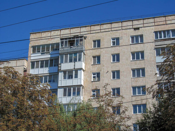 Facade of a residential apartment building in a residential area