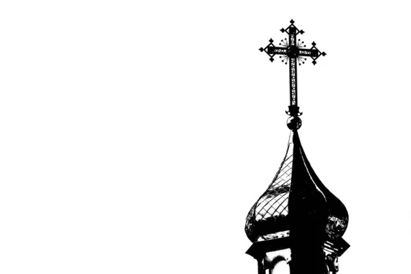 Black White Silhouette Roof Christian Orthodox Church Cross — Stock Photo, Image