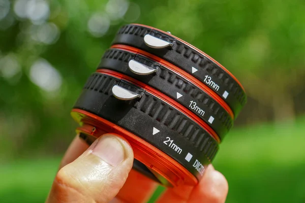 Makró Gyűrűk Lencséhez Slr Kamerához Fényképezés Kis Részletek Dolgok Makro — Stock Fotó