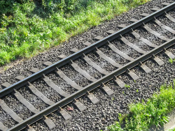 Ağustos Trenler Yeşil Çimenler Için Raylar — Stok fotoğraf