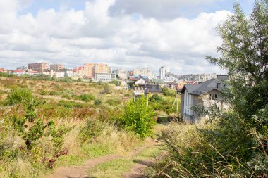 Şehrin dışındaki güzel sonbahar sarı tarlası.