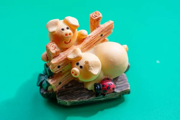 少し陽気なおもちゃの豚のマクロショット — ストック写真