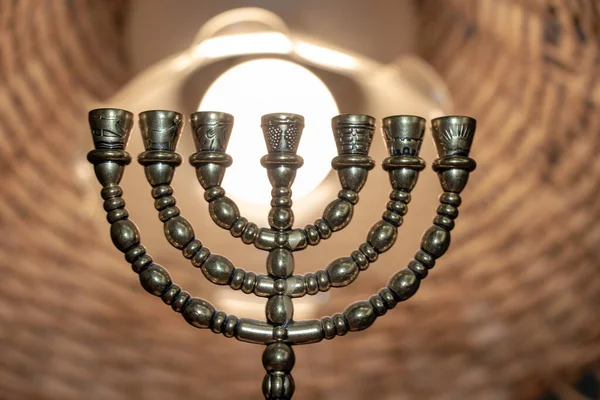 Beautiful Jewish Ritual Seven Candlestick Gilding — Stock Photo, Image