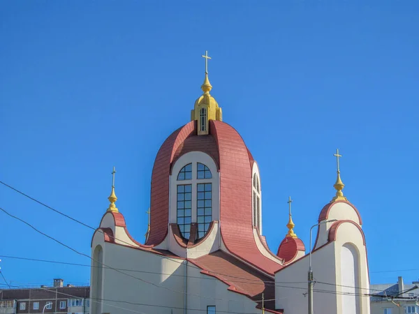 Belo Edifício Igreja Cristã Ucraniana Durante Culto Domingo Ternopil Ucrânia — Fotografia de Stock