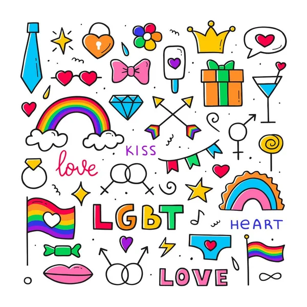 Doodle Vectoriel Lgbt Couleur Défilé Gay Croquis Dessiné Main Illustrations — Image vectorielle