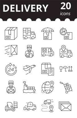 Teslimat simgeleri. Vektör doğrusal semboller koleksiyonu.