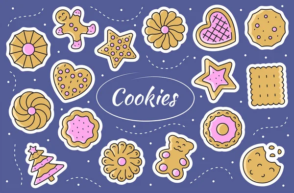 Cookies Aufkleber Set Vorhanden Lebkuchen Illustration Vektor — Stockvektor