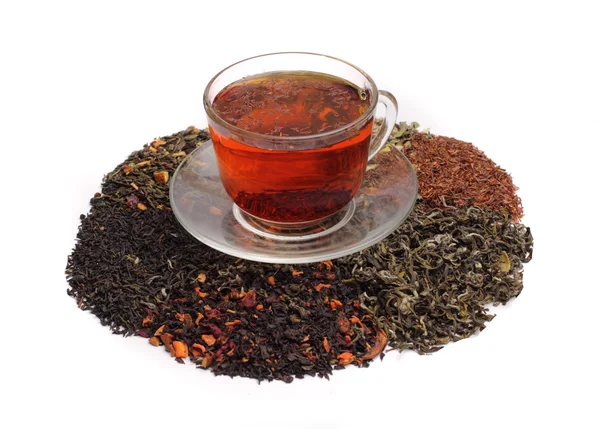 Chás vermelhos e folhas de chá variadas — Fotografia de Stock