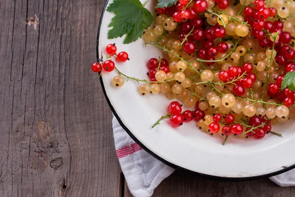 Red and white currant on wooden background — Stock Photo, Image