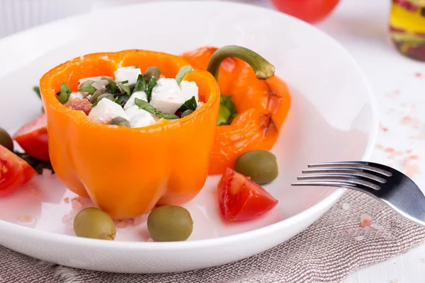 Plate with baked stuffed peppers. — Stock Photo, Image