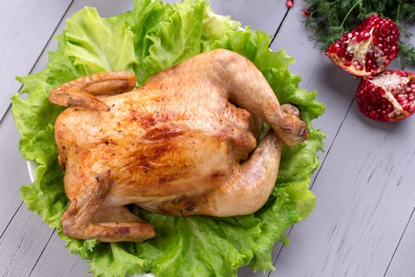 Homemade roasted chicken for festive dinner. — Stock Photo, Image