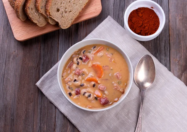 Bowl of homemade bean soup with meat. — Stock Photo, Image