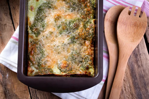 Spinach Lasagna in cooking form. — Stock Photo, Image
