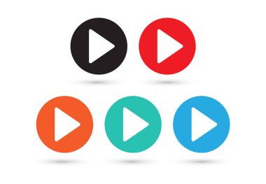 Beyaz arkaplanda oynat düğmesi simgesi izole edildi. Vektör illüstrasyonu.