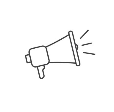 Beyaz arkaplanda megafon simgesi izole edildi. Düz stye tasarımı. Vektör illüstrasyonu.