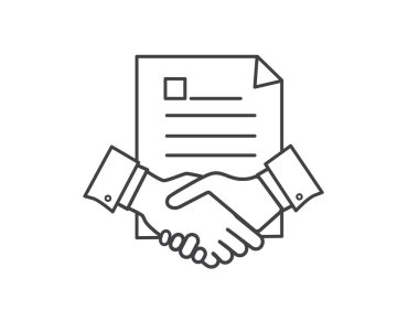 Kontrat simgesi. Beyaz arka planda anlaşma simgesi izole edildi. Düz dizayn. İş konsepti. Vektör illüstrasyonu.