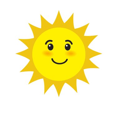 Beyaz arkaplanda güneş simgesi izole edildi. Şirin güneş düz ikon Vektör illüstrasyonu.