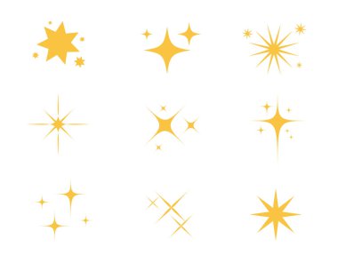 Sparkles Stars simgesi beyaz arkaplanda izole edildi. Parlayan yıldızlar. Yıldızların ışık etkisi. Vektör illüstrasyonu