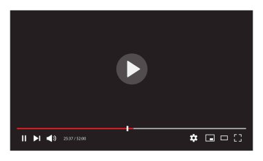 Video oynatıcı arayüzü beyaz arkaplanda izole edildi. Web sitesi ve mobil uygulamalar için video akış şablonu tasarımı. Vektör illüstrasyonu