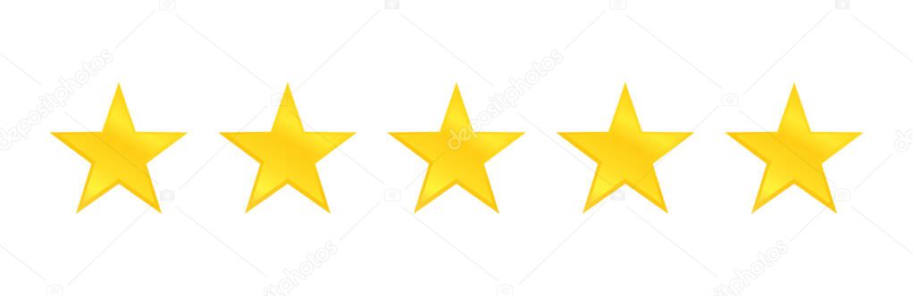 Five stars quality icon isolated on white background. Stars rating review icon for website and mobile apps. Vector illustration