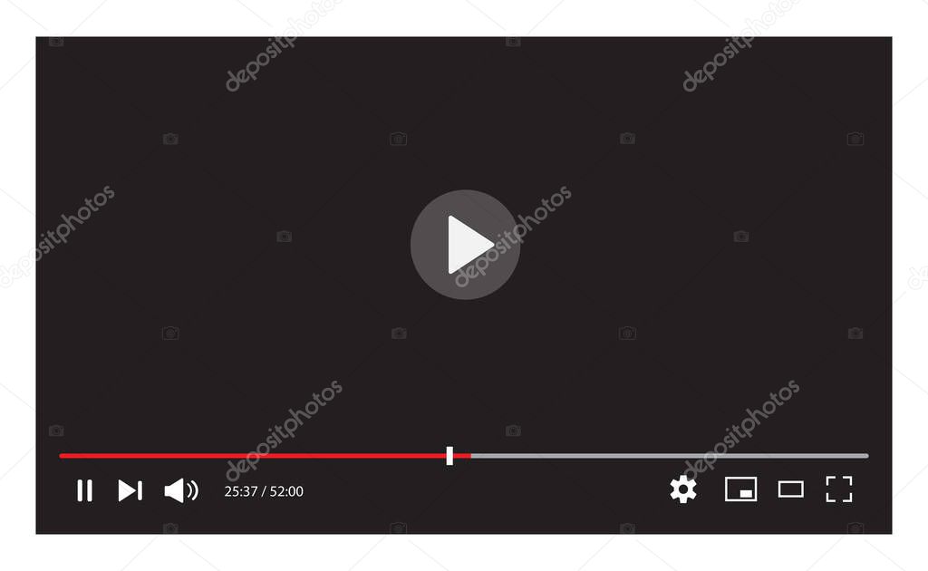 Video player interface isolated on white background. Video streaming template design for website and mobile apps. Vector illustration