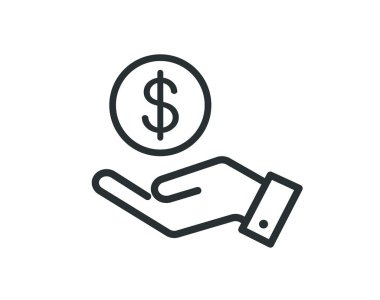 Dolar el ikonu. Beyaz arkaplanda izole edilmiş para simgesini kaydet. Vektör illüstrasyonu.