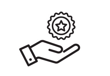 Üst düzey servis derecelendirme simgesi beyaz arkaplanda izole edildi. Yıldız el ikonudur. Vektör illüstrasyonu