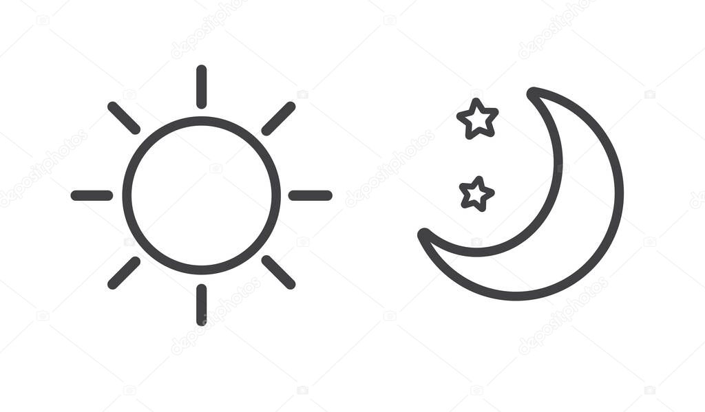 Sun and moon icon isolated on white background. Day and night. Vector illustration.