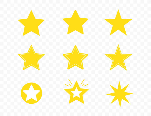 Set of star icons isolated on transparent background. Sparkles, shining burst, twinkling, glitter. Vector illustration