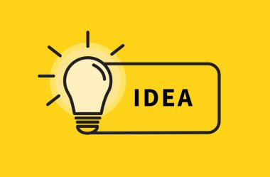 Sarı arkaplanda ampul simgesi. Enerji ve düşünme sembolü. Vektör paneli şablonu.