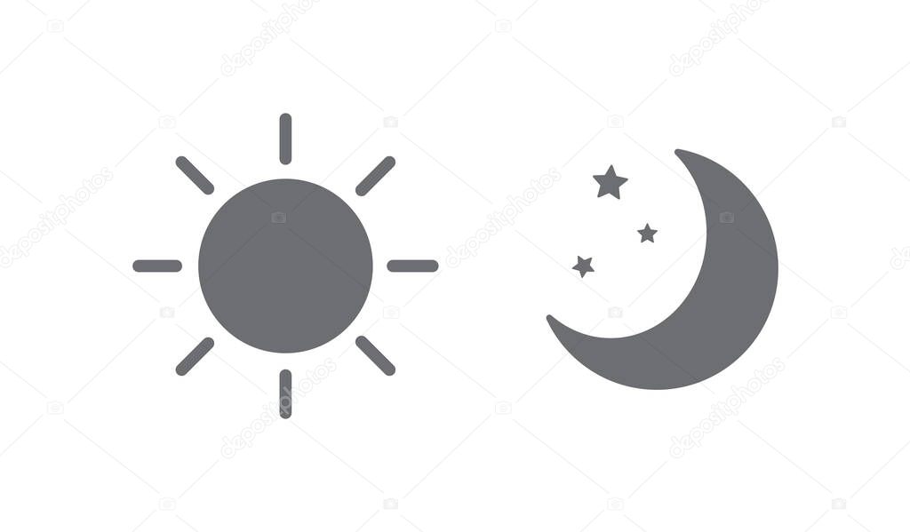 Sun and moon icon isolated on white background. Day and night. Vector illustration.