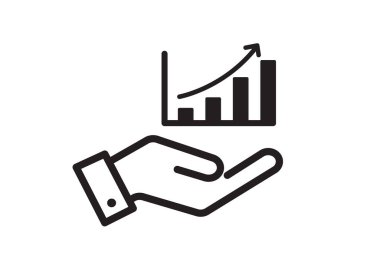 Büyüme çubuğu grafiği el simgesinde. Beyaz arka planda. Vektör illüstrasyonu.