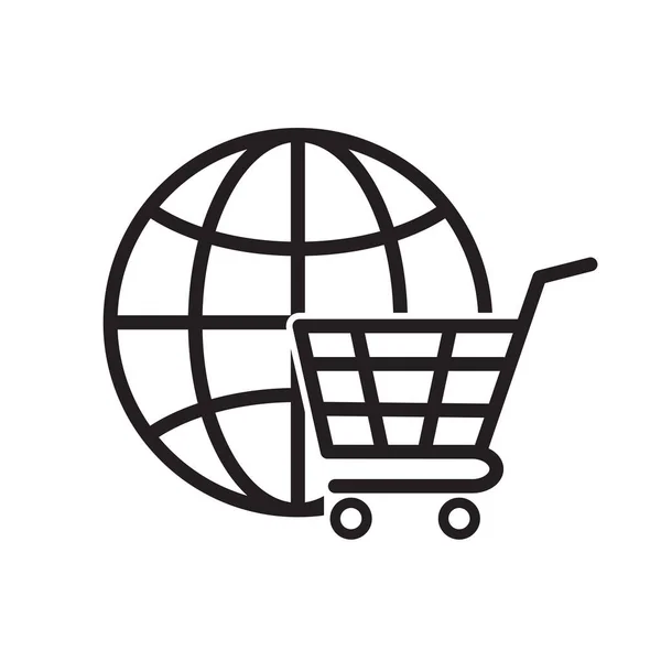 Значок Глобус Добавить Корзину Плоский Дизайн Концепция Покупок Онлайн Векторная — стоковый вектор