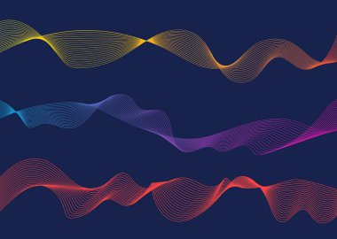 Renkli dalga çizgileri mavi arkaplanı izole etti. Tasarım elemanları. Vektör illüstrasyonu