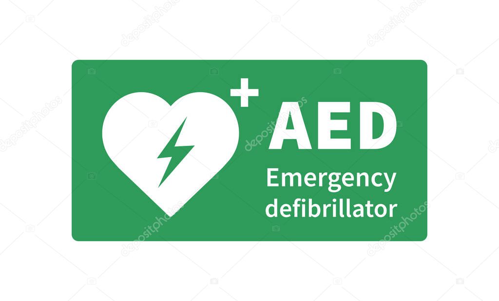 AED vector icon. Emergency defibrillator sign. Automated External Defibrillator. Vector illustration.