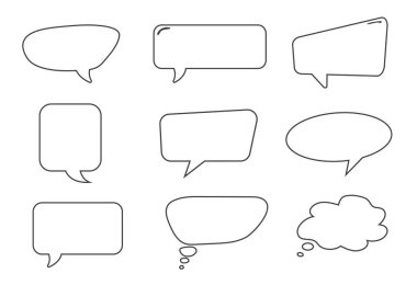 Beyaz arkaplanda izole edilmiş konuşma baloncukları. Sohbet ve konuşma ikonu. Tasarım elemanları. Vektör illüstrasyonu