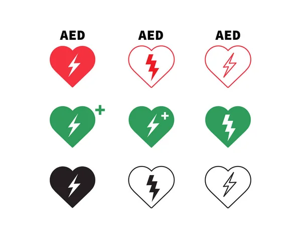 Εικονίδιο Διανύσματος Aed Σημάδι Απινιδωτή Έκτακτης Ανάγκης Σετ Ηλεκτροσόκ Καρδιάς — Διανυσματικό Αρχείο