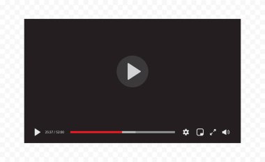 Video oynatıcı arayüzü beyaz arkaplanda izole edildi. Web sitesi ve mobil uygulamalar için video akış şablonu tasarımı. Vektör illüstrasyonu