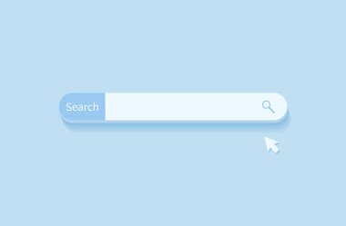 Arama çubuğu tasarım ögesi. Web sitesi ve UI için arama çubuğu, mavi arkaplanda izole edilmiş mobil uygulamalar. Vektör illüstrasyonu